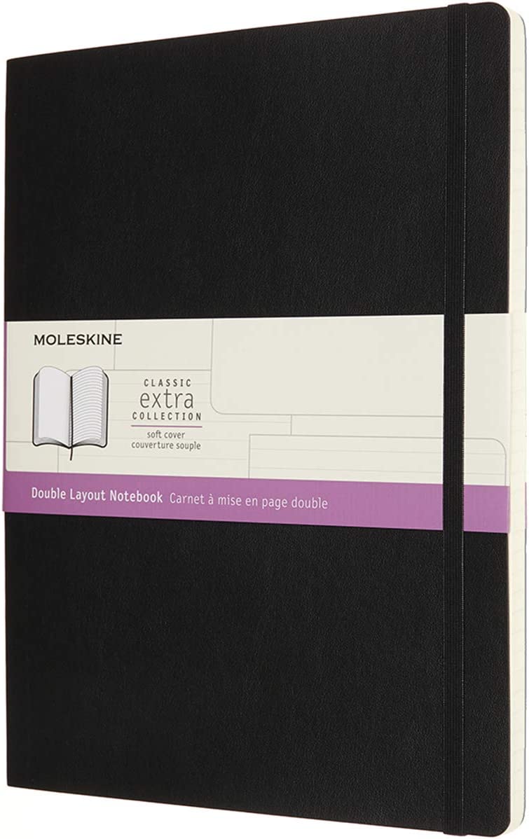 MOLESKINE , Classic Notebook, Pages Blanches et Lignées, Couverture Souple et Fermeture Elastique, Format XL 19X25 cm, Couleur Noire, 192 Pages