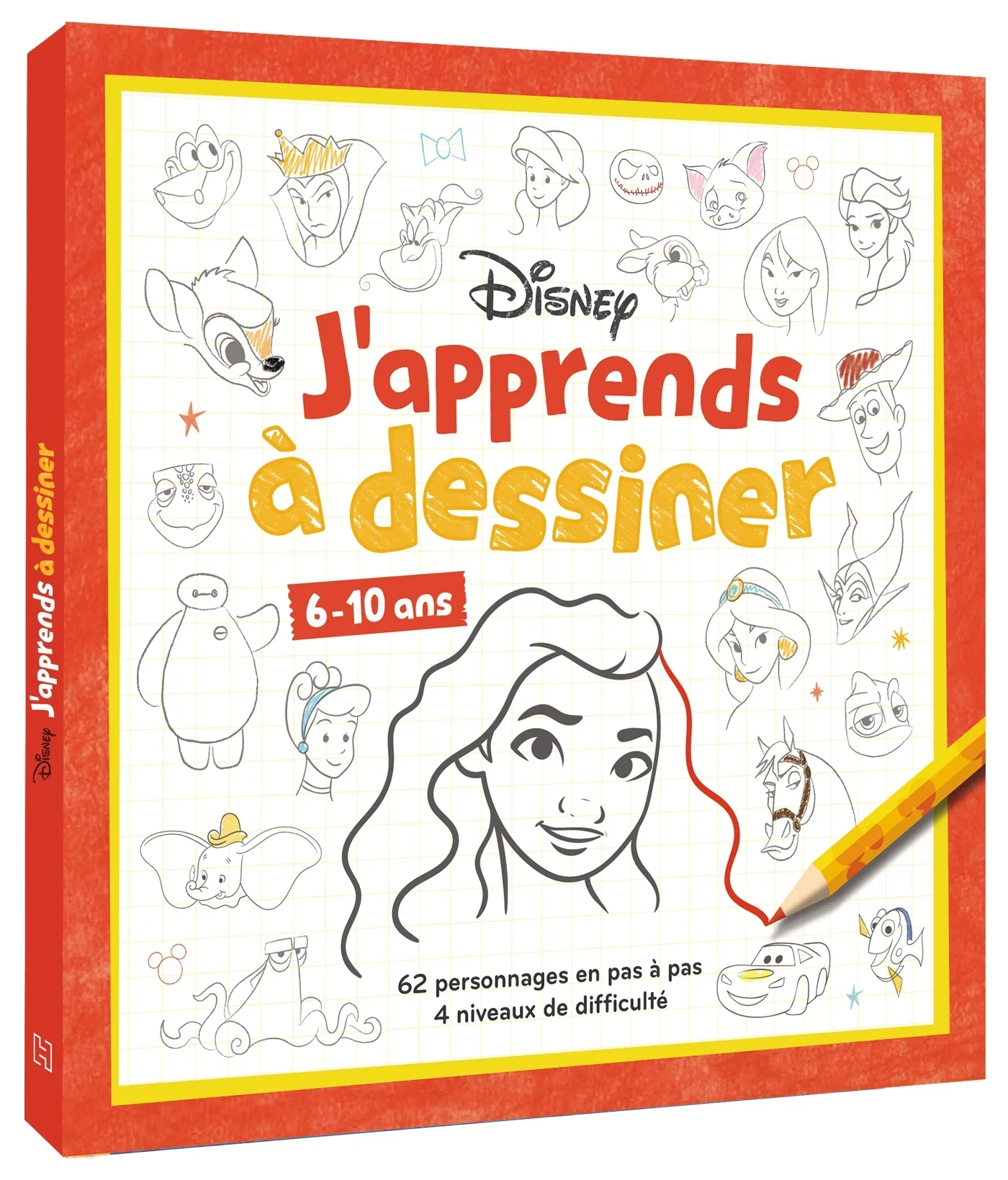 Couverture — DISNEY - J'apprends à dessiner - 62 personnages en pas à pas (6+)