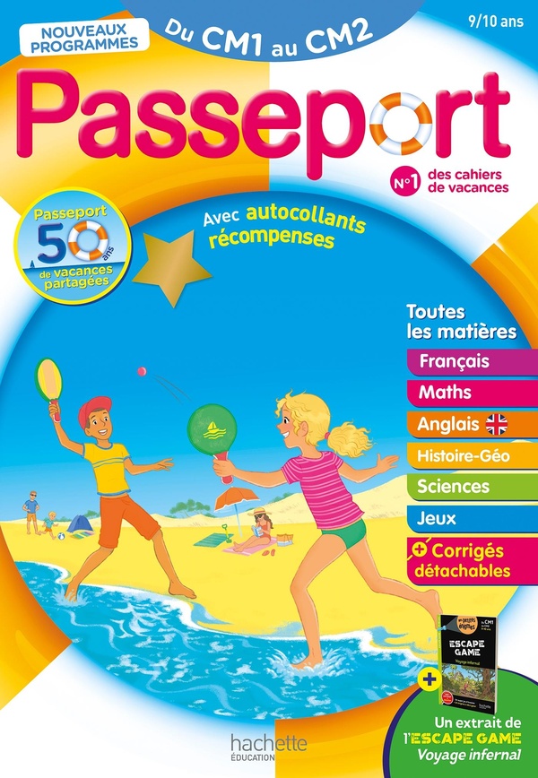 Couverture — Passeport toutes les matières du CM1 au CM2. Avec autocollants récompenses et un extrait de L'Escape Game Voyage infernal