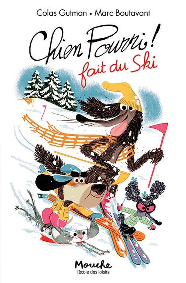 Chien pourri fait du ski