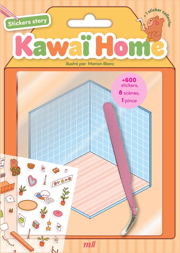 Couverture — Sticker therapy - Kawaï home : 8 adorables scènes à compléter - 600 stickers et une pince inclus