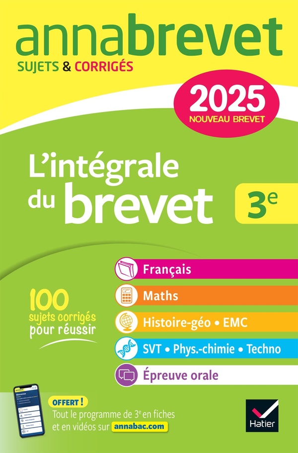 Couverture — Annabrevet sujets & corrigés : L'intégrale du brevet ; 3e